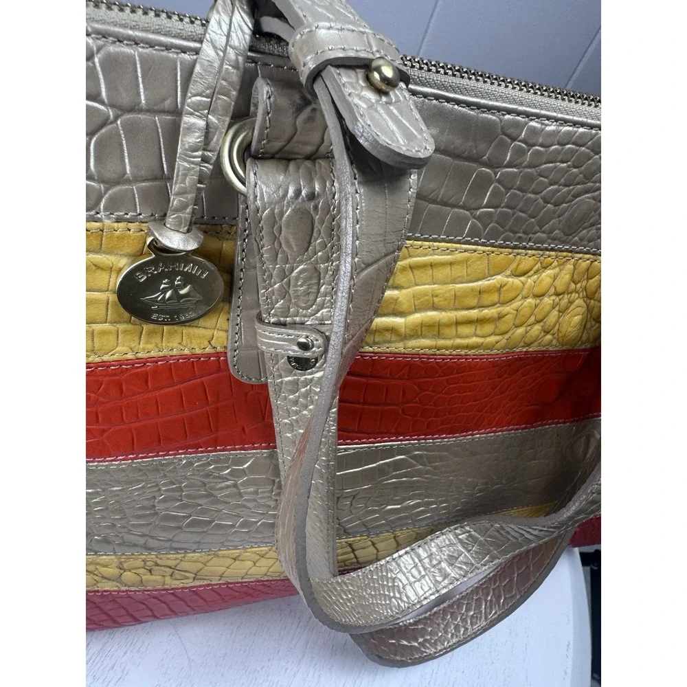 Brahmin Mandy Vineyard Fizz Tricolor Croc Embossed‎ Leather Tote handbag Rare